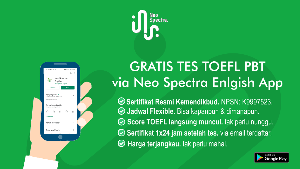 GRATIS 1x Tes TOEFL PBT Bersertifikat Resmi